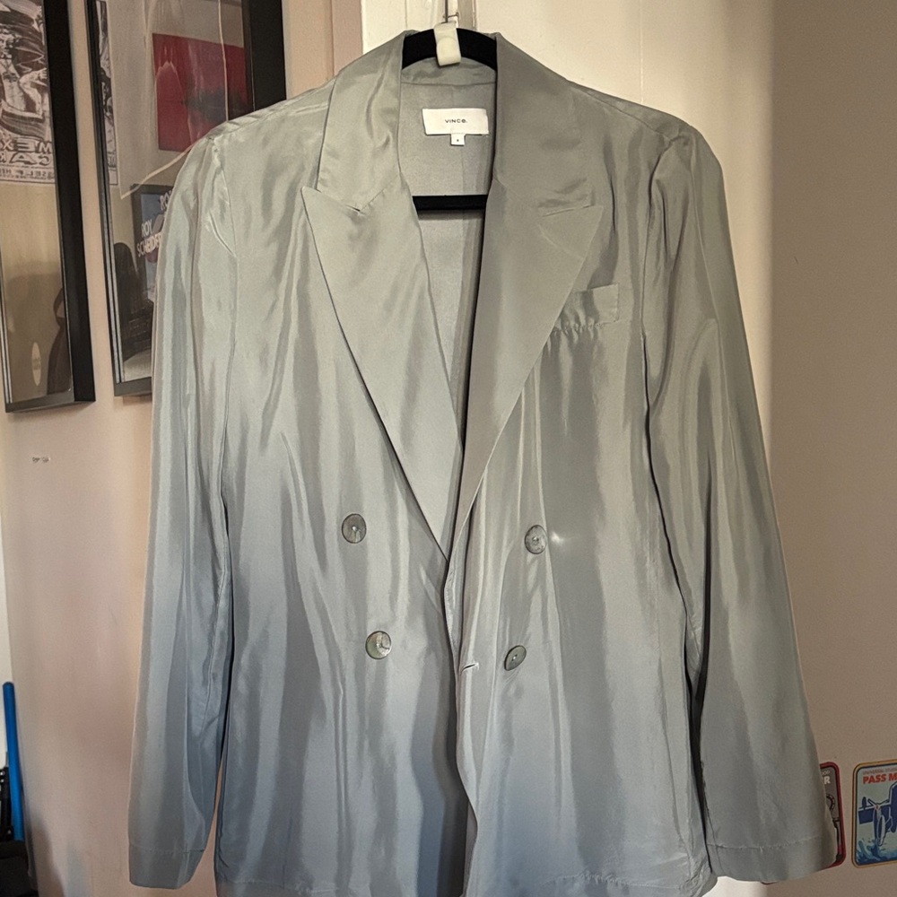NWT Vince Drapey Silk Blazer in Sea Stone